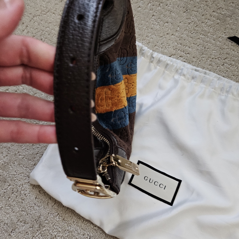 Auth Gucci Brown Mini Bag with Blue and Orange Stripes - Picture 9 of 12